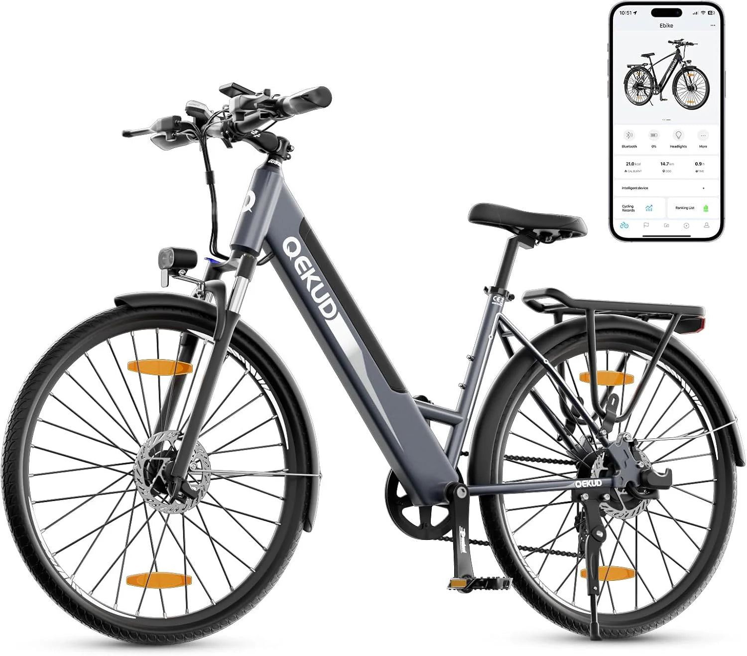 26 Inch Elektrische Fiets, Trekkingfiets, E-City Fiets Met 36 V 12,5 Ah Li-ion accu, Bereik Tot 100 km in Hybride Modus, Motor Van 250 W, EU-Conform, Met App(Grijs/Klassiek)