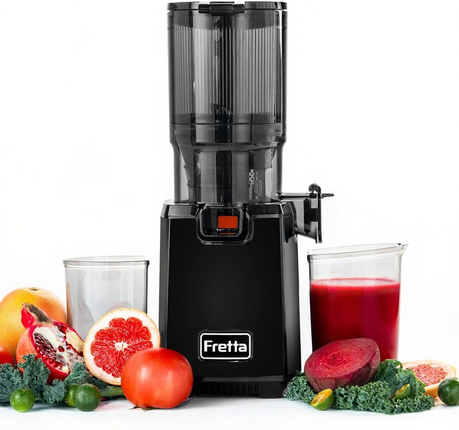 Fretta Juicer Slow Juicer sapcentrifuge voor groenten en fruit, 250 W, roestvrij staal, sappers, elektrische fruitpers, koude pers met 130 mm grote opening, gemakkelijk te reinigen, BPA-vrij(Zwart)