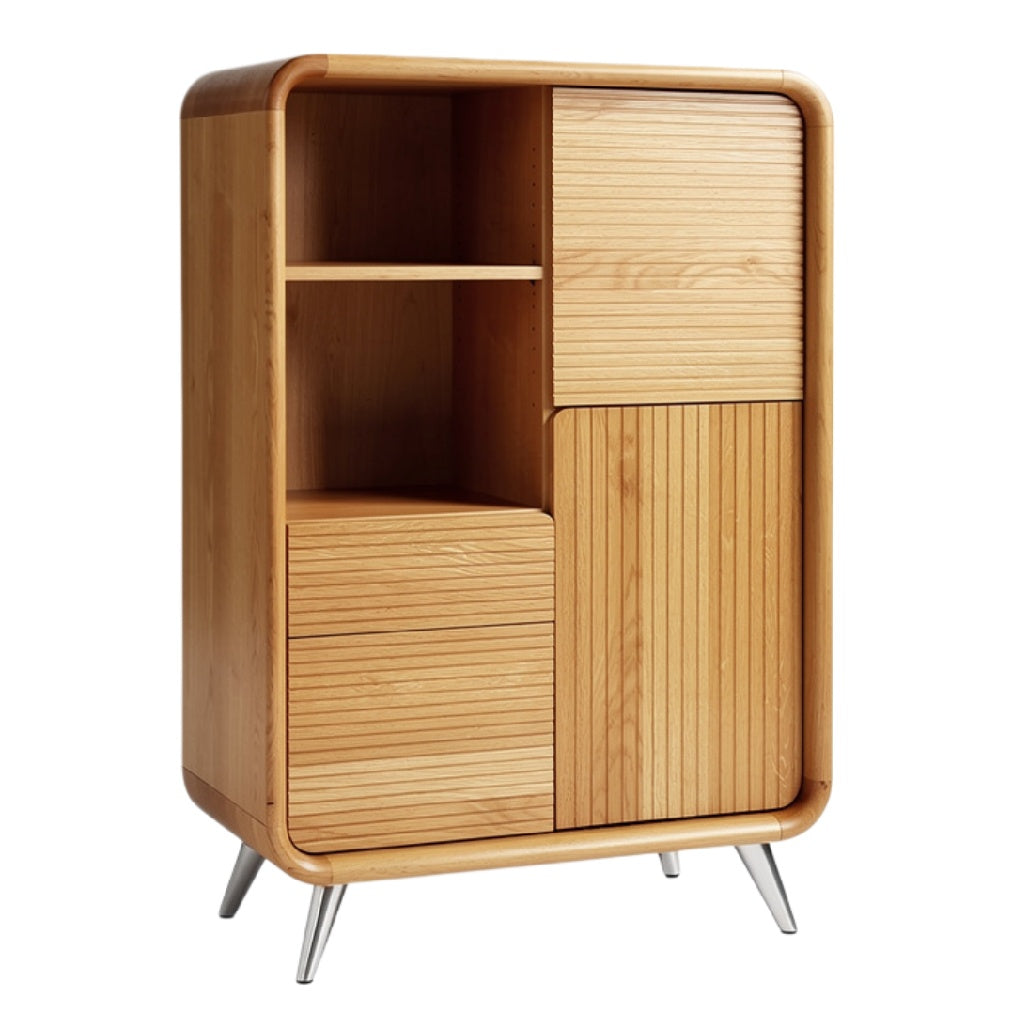 Moderne Bamboe Opbergkast met Minimalistisch Design en Gelede Deuren
