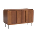 "Moderne Houten Dressoir met Lijnpatroon en Geïntegreerde Deuren"