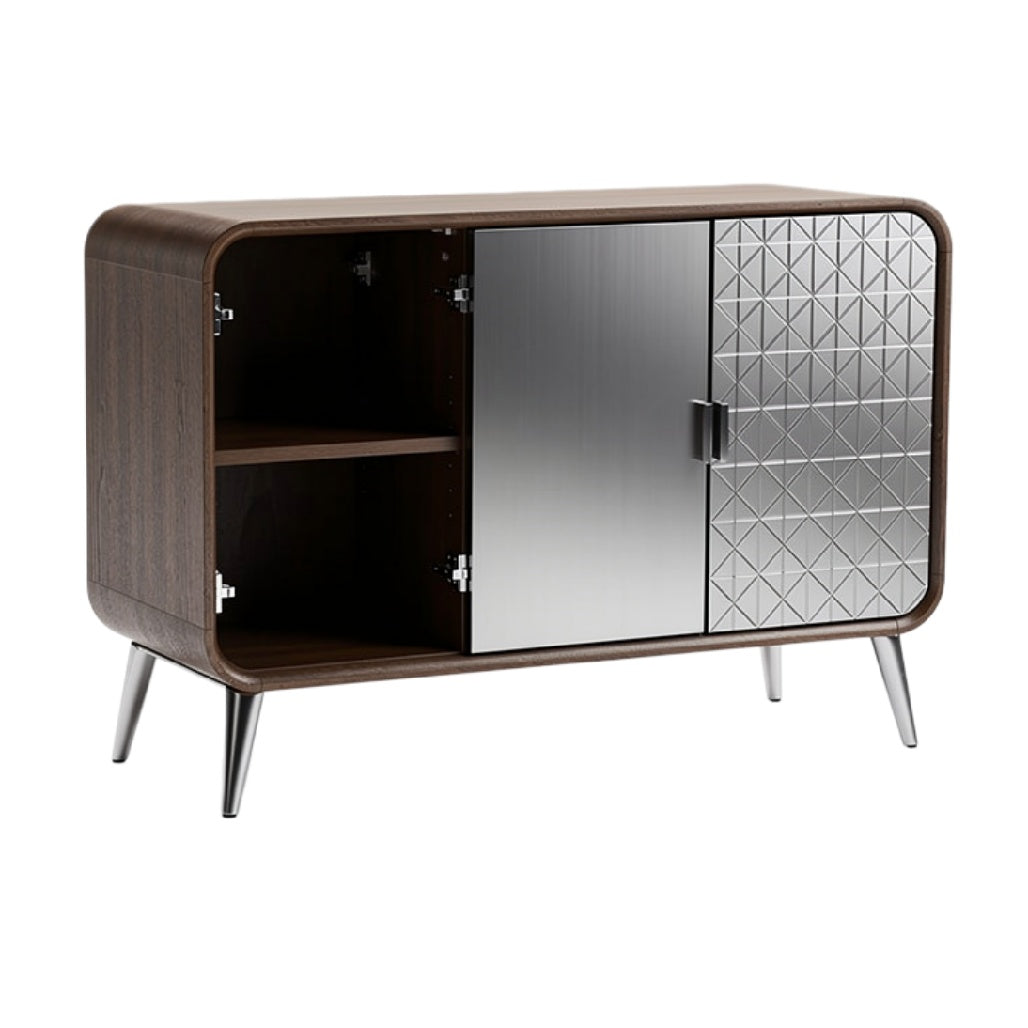 Moderne Houten Dressoir met Glazen Deur en Geometrische Patroon