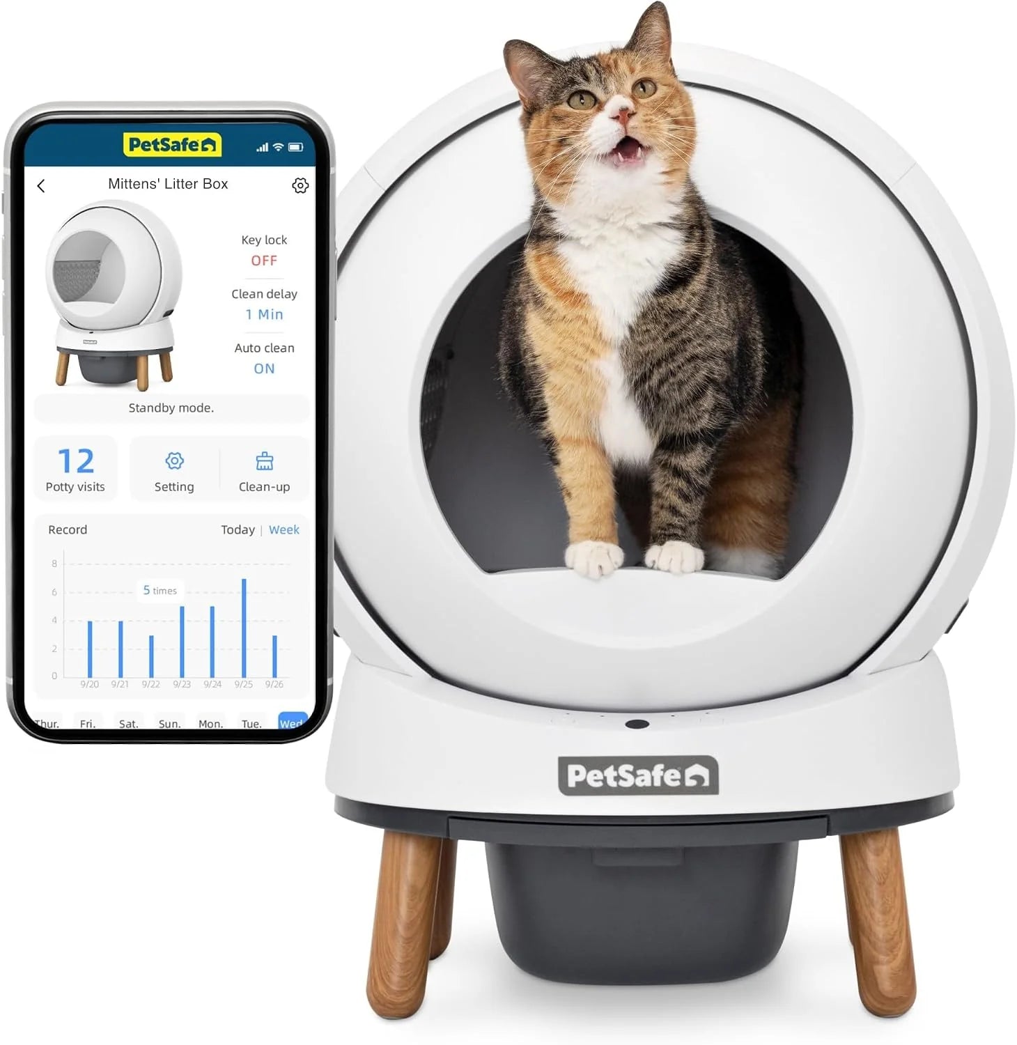 PetSafe ScoopFree SmartSpin Zelfreinigende Kattenbak - Geavanceerde Geuroptimum  Gezondheidsmonitoring - App Bestuurd - Compatibel Met Elke Kattenbakvulling