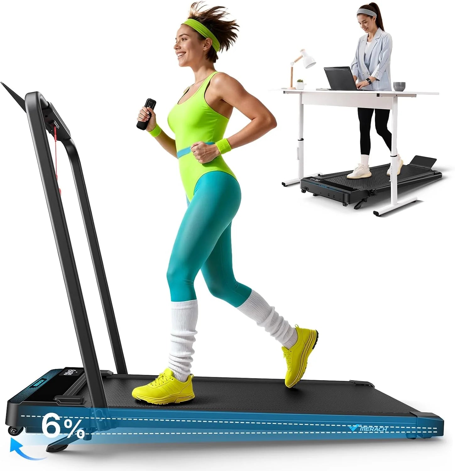 MERACH Walking Pad 3-in-1 Loopband voor Thuis | 0%-5% Helling, Tot 12 km/u, 3.0 PK Motor, 45 dB Stil, LED Display met Afstandsbediening