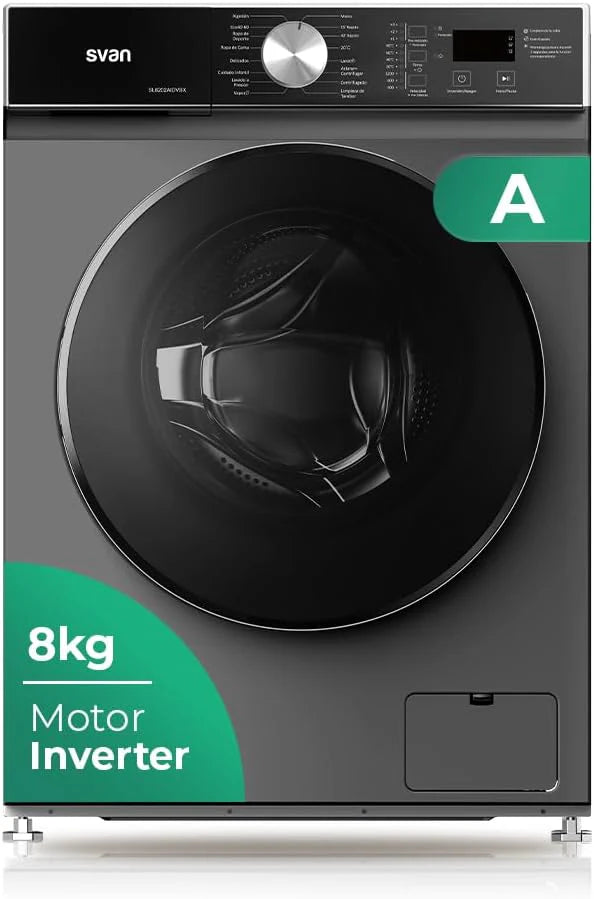 Svan Wasmachine, 8 kg, voorlader, roestvrij staal, SL8202AIDVBX, 1200 omw/min, invertermotor, 16 programma's, StopGo-functie, energie-efficiëntieklasse A