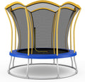 COSTWAY φ244 cm/305 cm tuintrampoline met bloemenvorm, GS-gecertificeerd, trampoline outdoor met veiligheidsnet, gevoerde stangen en randafdekking, kindertrampoline, complete set tot 190 kg belastbaar(blauw en geel./φ305cm)