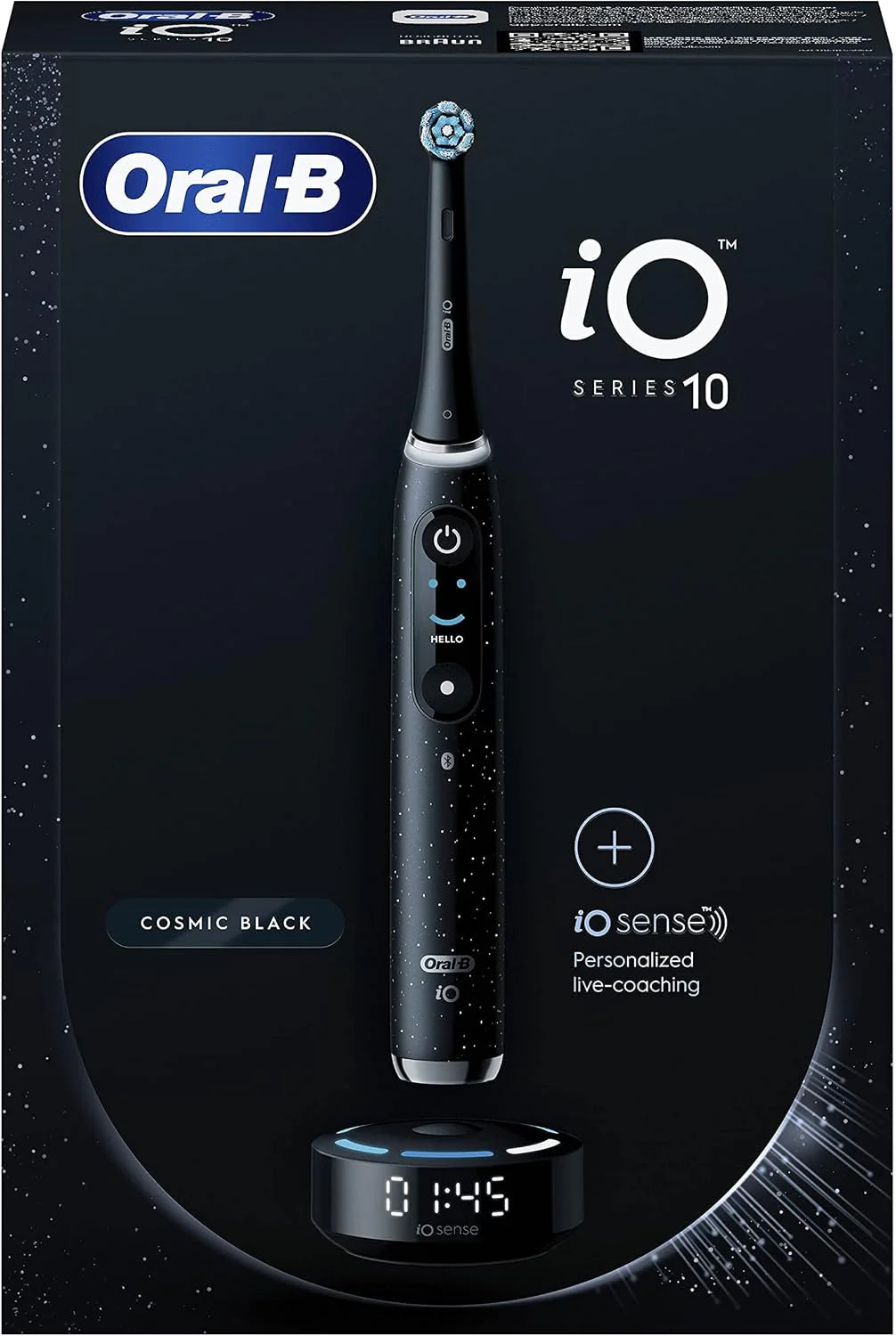 Oral-B iO Series 10 elektrische tandenborstel+reserveborstel, Bluetooth, 7 poetsmodi, coaching, 1 reistas, 1 tas, zwart/kosmisch zwart (verpakking kan variëren)