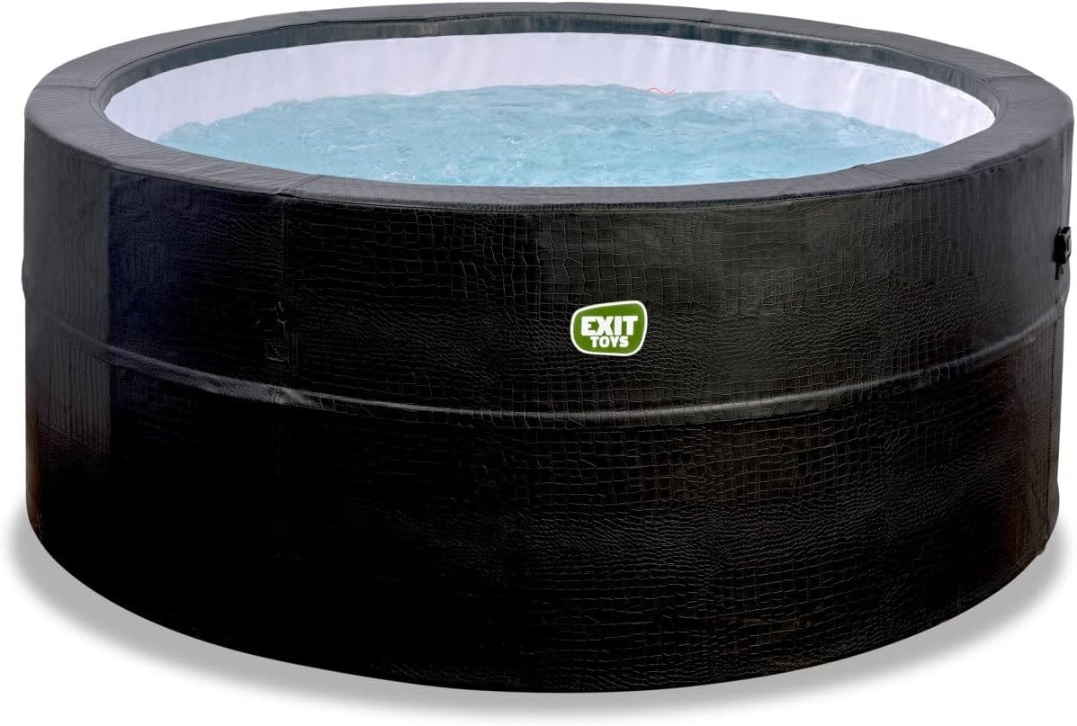 EXIT Toys Leather Premium Spa Outdoor - Geïsoleerd - ø184x73cm - voor 4 Personen - Incl. Verwarming, Filterpomp, Isolerende Schuimwanden en Afdekzeil met Slot - 120 Luchtjets - Zwart