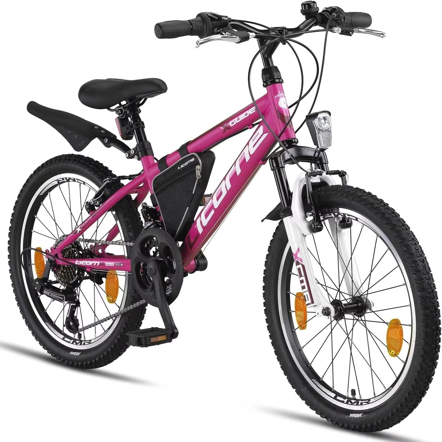 Licorne Bike Mountainbike-gids voor meisjes, jongens, dames en heren, Shimano schakeling met 21 versnellingen(roze/wit/20.0 Inch)