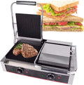 Commerciële sandwichmaker met persfunctie, 180° opklapbare elektrische contactgrill, geschikt voor zowel beginners als professionals, tafelgrill, 50°C–300°C, voor vlees. (19inx9inFlat)(19inx9inGrooved)